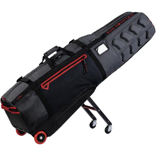 Sun Mountain ClubGlider 3 Golf Travel Bag, 4-Wheel Rolling Retractable-Leg System, Black Steel Red