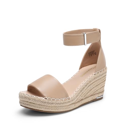 DREAM PAIRS Women's Wedge Sandals Open Toe Espadrilles Sandals Comfortable Dressy Ankle Strap Platform Sandals Suitable for Work Beach Summer Shoes 6.5 Nude