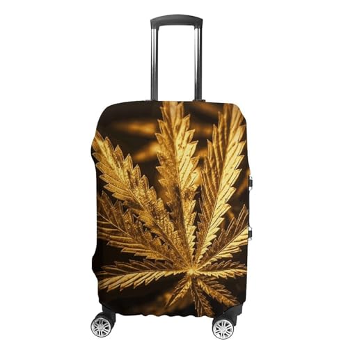Golden Cannabis Luggage Cover, Washable Elastic Suitcase Cover Protector Fit 18-32 Inch Luggage