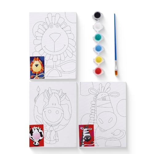 Image of Neomate Canvas Painting Kit for Kids | DIY Painting Set with 3 Printed Canvas, 6 Acrylic Paint Pots & Brush | Art and Craft Kit, Paint Kit for Kids, Birthday Gift, Return Gift, Creative Activity Set