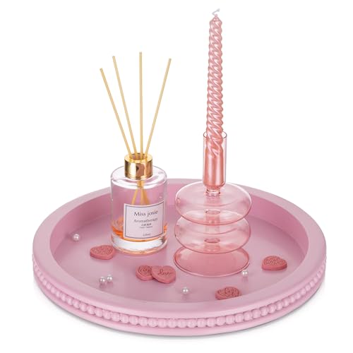Hanobe Pink Tray Decorative Round: Beaded Perfume Trays Decor for
