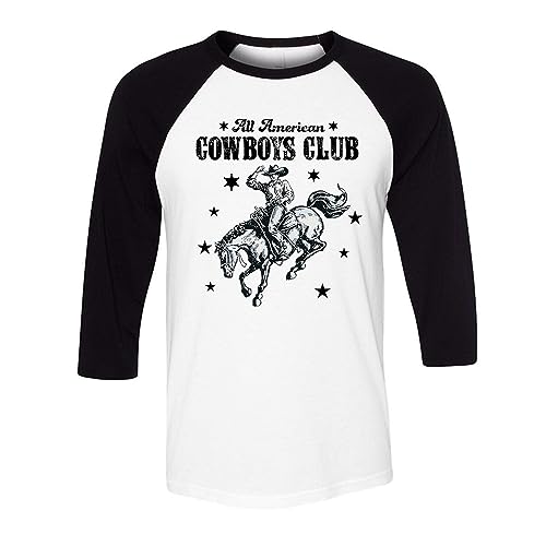 All American Cowboys Club Three-Quarter Raglan Sleeve Baseball Shirt Unisex X-Large White/Black