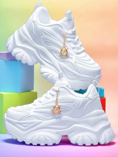 Women's Trendy Sneakers with Gold Sun Charm Platform Thick-Sole 2.75-inch Height Boost Stylish Streetwear Cushioned Comfort for Daily Wear + Non-Slip & Shock-Absorbing4
