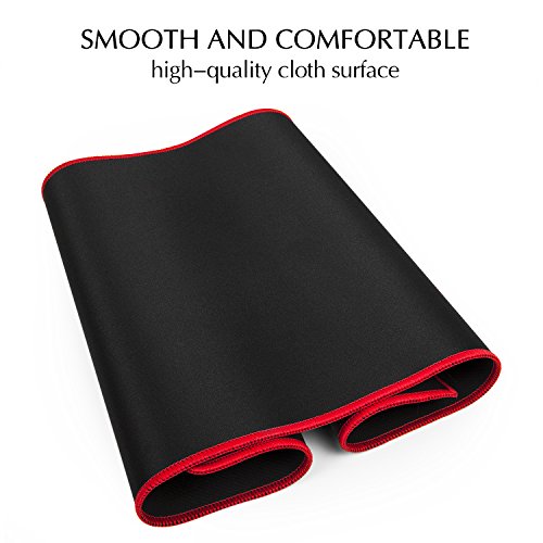 Image of JIALONG Large Gaming Mouse Pad, Extended Mousepad with Red Stitched Edges, XXL Desk Mouse Mat, Big Computer Keyboard Pad for Gaming and Office, 35.4 x 15.7 inches