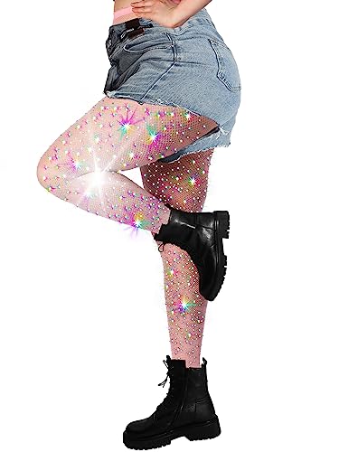 Image of DancMolly 10X Strong Ultra Sparkly Rhinestone Fishnet Stockings, Plus Size Sparkle Tights for Women Sexy Party Concert Outfit