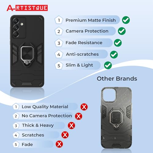 Image of A rtistque Armor Bumper Back Case Cover for Samsung Galaxy M55 / M55s / F55 5G | Stylish Ring Holder & Inbuilt Stand | Shockproof TPU Protective Design | Samsung M55 / M55s / F55 Back Cover - Black