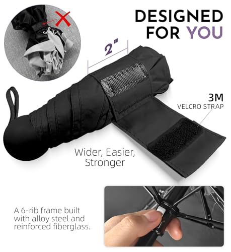 Image of LILAC Mini Travel Umbrella for Rain - 43 inch Large Coverage Small Compact Umbrella, Reinforced Strong Frame, Lightweight Portable Parasol with UPF 100+ UV Protection, Gifts for Adults, Seniors & Students
