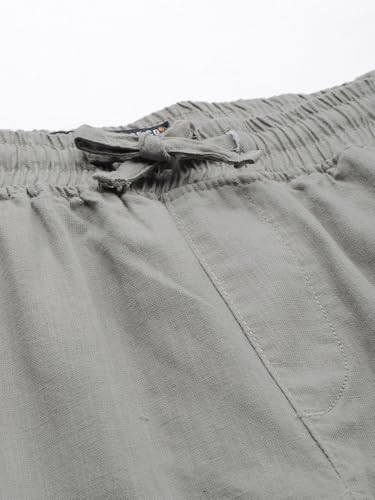 Image of The Indian Garage Co Men Slim Fit Solid Mid-Rise Elasticated Linen Jogger Trouser
