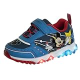 Josmo Mickey Mouse Light Up Sneakers - Kids Boys Character Sneaker Lightweight Athletic Breathable Running Tennis Shoes - Blue/Navy (Size 10 Toddler)
