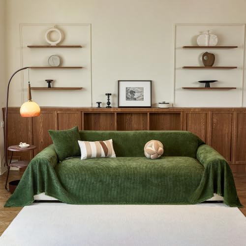 VClife Vintage Olive Green Striped Couch Cover with Tassel, 71" X 150"