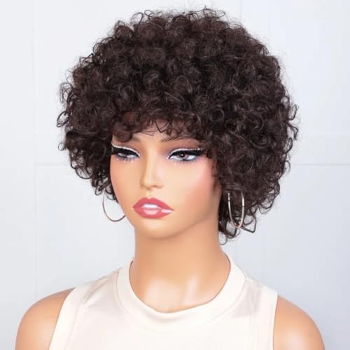 Perruque pixie courts sans colle contre les cheveux plats afro bouclés