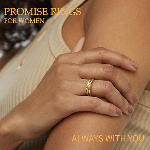 Gold Rings for Women Dainty 14K Gold Plated Rings Non Tarnish Simple Knot Promise Ring Waterproof Trendy Jewelry Birthday Gifts for Her Size 5-102