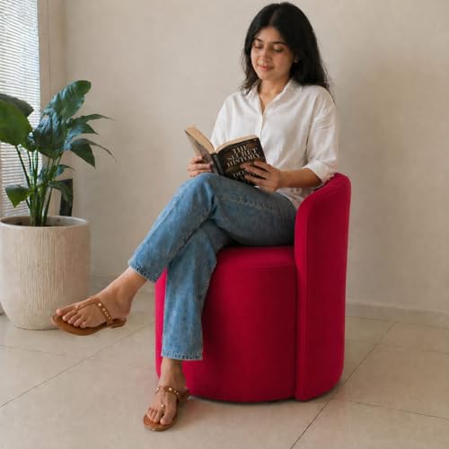 Image of Jaico Wood Seating mudda Puffy Stool Chair for Living Room, Dressing Table, Office, Home Decor, Ottoman pouffes, Sofa Type, and Large .Ottoman and Chair Combined into one (Red)