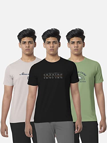 Image of BULLMER Black Trendy Typographic Printed Round Neck Half Sleeve Tshirt for Men