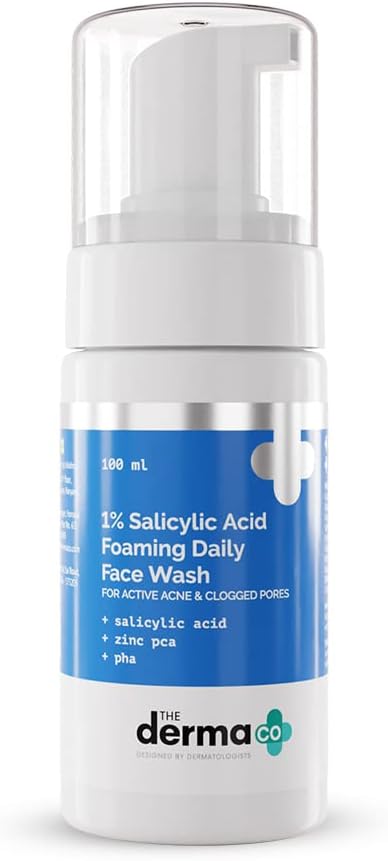 1% Salicylic Acid Foaming Daily Face Wash with Zinc PCA & PHA, Reduces Active Acne, Blackheads & Clogged Pores | BHA Cleanser for Acne-Prone Skin, Oil-Control & Exfoliating, 100ml