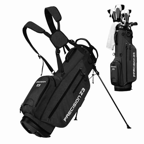 Golf Stand Bag Lightweight, Multi-Pocket Bag with Non-Slip Stand, Automatic Adjustable Twofold Shoulder Straps, Removable Straps, Adult Golf Accessories, 30 * 125cm (Black)