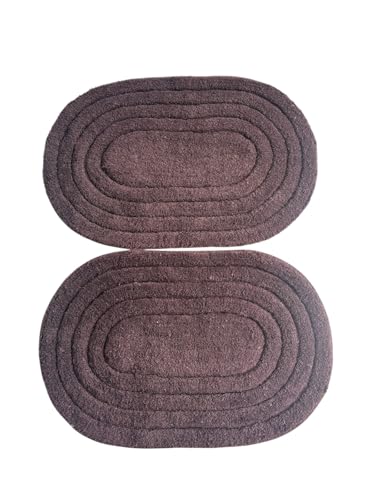 Image of My Home Cotton Door Bath Mat Super Soft Non Slip Mats for Bathroom, Door,Large, Pack of 2 (Oval Solid Brown)