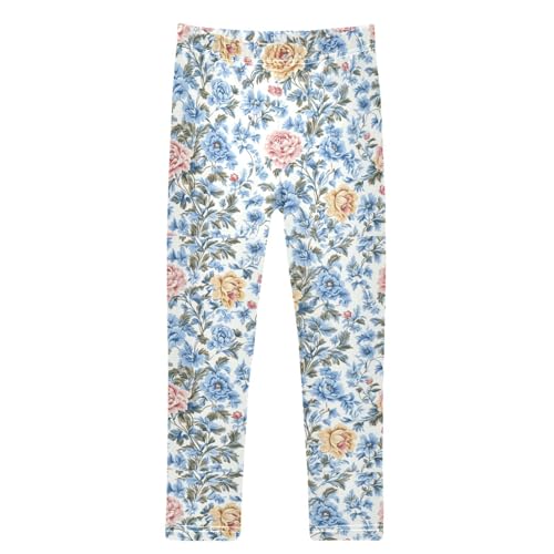 French Colorful Florals Girls Leggings Kids Yoga Pants Dance Active Tights 4T