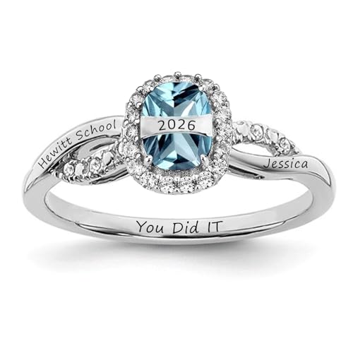 Personalized Class Ring for Women with Birthstones 925 Sterling Silver/10K Gold/14K Gold/18K Gold High School College Graduation Ring Class of 2026 Graduation Jewelry for Her