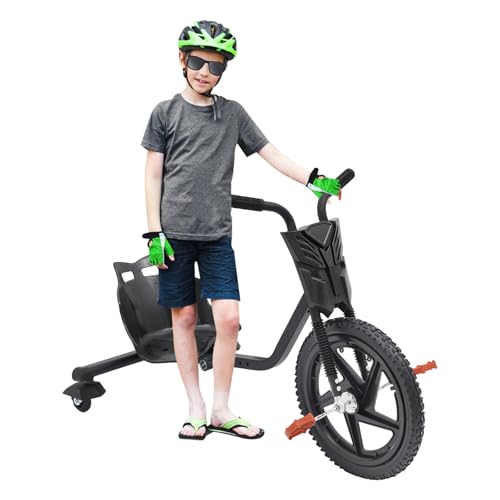 Drift Trike Tricycle pour enfants à partir de 6 ans : drift trottinette, avec siège baquet, longueur réglable, roue avant en caoutchouc de 40 cm, charge...