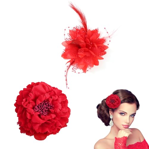 RT 2 Pacco Fiore Spilla Testa Ornamento, Sposa Donne, Rosa Fiore Accessori per Capelli, Clip di Capelli da Sposa, Ballerina di Flamenco,flamenco vestito