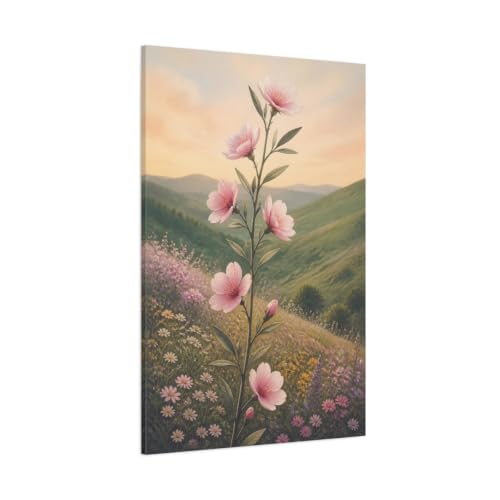 Toile murale salon grand format paysage floral rose et vert décoration moderne 80x120