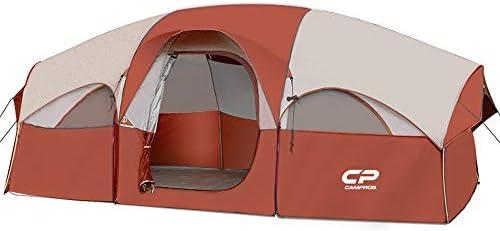 CAMPROS CP Tent-8-Person-Camping-Tents, 8 Person Waterproof Windproof Family Tent, 5 Large Mesh Windows, Double Layer, Divided Curtain for Separated Room, Portable with Carry Bag - Red, Fishing