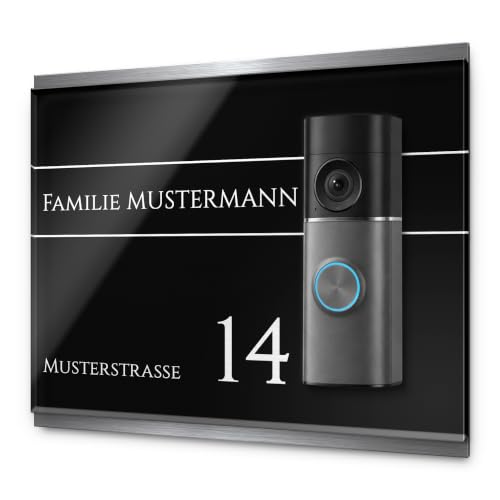 Premium Klingelschild aus Edelstahl und Acrylglas für Ring Wired & Co - Passend für alle gängigen Funkklingeln - Geeignet für Video Doorbells & Funk Türklingeln - Personalisierbare Klingelplatte
