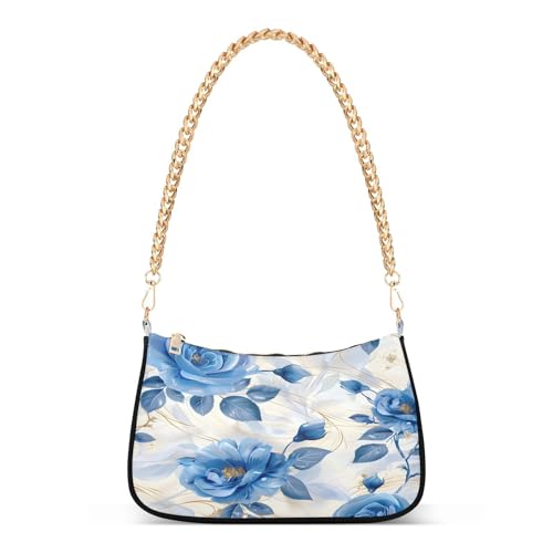 Shoulder Bags for Women Blue Roses Hobo Tote Handbag Small Clutch Purse with Zipper Closure