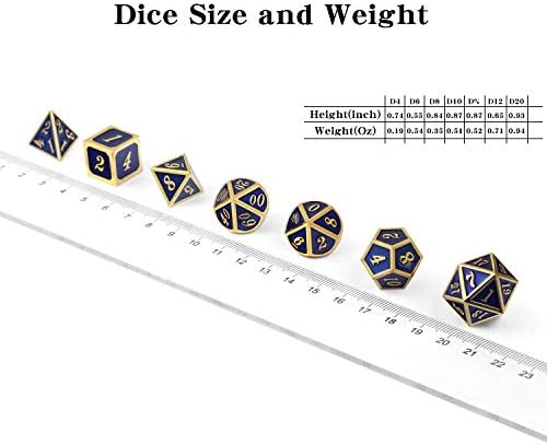DNDND Heavy Polyhedral Metal Dice Set with Metal Box, 7-die Shiny Blue Surface with Golden Number for RPG,Dungeons and Dragons,Pathfinder,Shadowrun,D&D,Role Palying Game and Math Teaching - 4