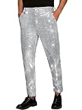 Lars Amadeus Shiny Pants for Men's Glitter 70s Disco Night Club Tapered Silver Sequin Pants 38