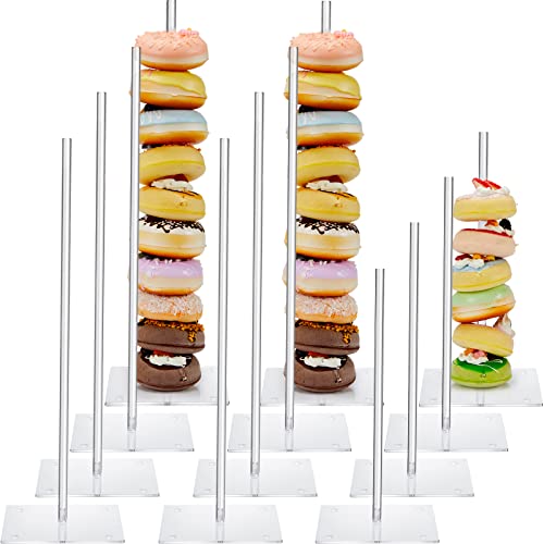 12 Pack Acrylic Donut Stands Clear Donut Holder 15.4 Inch and 10 Inch Donuts Display Stand Removable Donut Tower Stand Bagels Wall Display Stand Holder for Birthday, Wedding, Shower Party