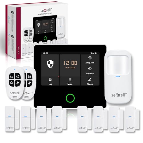 seQrell, Kit Alarma para Casa gsm 4G e WiFi sin cuotas, Alarma casa con Aviso al movil con Pantalla Táctil y Batería de 1500mAh. Funciona con Alexa y Google, Aplicación Tuya Smart Life, SQ4324G