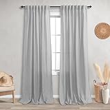 KOUFALL Light Grey Curtains 84 Inch Length for Living Room 2 Panels Set,Sheer Linen Farmhouse Privacy Curtains That Let Light in,52x84 Inches Long,Dove Gray