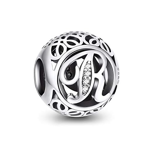 NINGAN Abalorios Charms Colgantes de Alfabeto Cuentas Plata de Ley 925 con Circonita cúbica Transparente Compatible con Pulsera Europeo, Charms de Letra para Mujer Niña (Letra R)