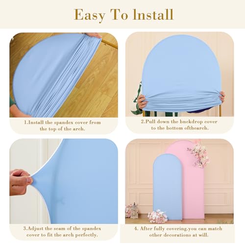 Image of Pink Blue Arch Backdrop Cover Set of 2 Gender Reveal Arch Covers Stretchy Backdrop 7.2 and 6ft Spandex Balloon Arch Stand Covers for Baby Shower Boy or Girl Birthday Party Banquet Photo Background