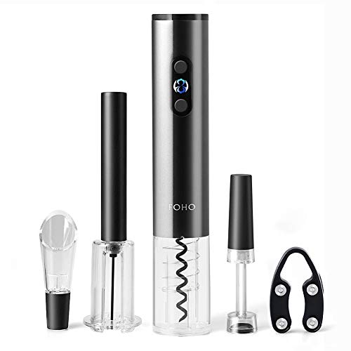 FOHO Electric Wine Opener, 6 in 1 Cordless Automatic Corkscrew Set, Gift Box contains Air Pressure Wine Opener, Foil Cutter, Vacuum Stopper and Wine Aerator Pourer, The Best Gift for Wine Lovers