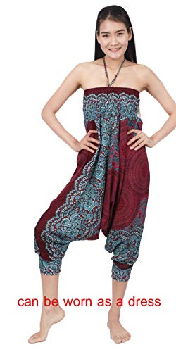 Banjamath® Women's Peacock Print Aladdin Harem Hippie Pants Jumpsuit (Xl,Mandala Red) #TOP5