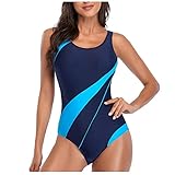 [Riguna] モノキニ 水着 ワンショルダー ハイレグ スイムドレス オープンバック ワンピース パッド入り ワイヤーなし ビキニ レディース 水着 レディース 体型カバー ワイヤー入り 水着 オールインワン 花柄 20代 30代 40代 女性用 大きいサイズ フィットネス水着 おしゃれ 吸汗速乾 着痩せ ハイウエスト 海水浴 温泉 水泳 ビーチ 競泳 リゾート (S/ブルー)