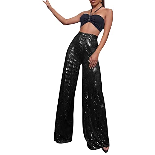 Beeuthios Women Sequin Pants Sparkly Hight Waist Wide Leg Glitter Trousers Night Out Shiny Pants Party Clubwear3