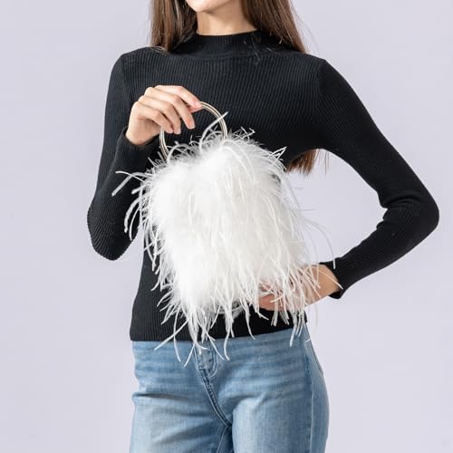 LVCOMEFF Women Evening Purse Ostrich Feather Handbag with Handle Crossbody Bag Cute Luxury2