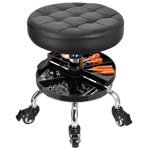 JOSTZHXIN Garage Mechanic Stool Chair Rolling Shop Chair, Height Adjustable Garage Shop Seat, Low Stools with Storage Tray, Rolling Stool for Salon SPA Tattoo (Style 1)