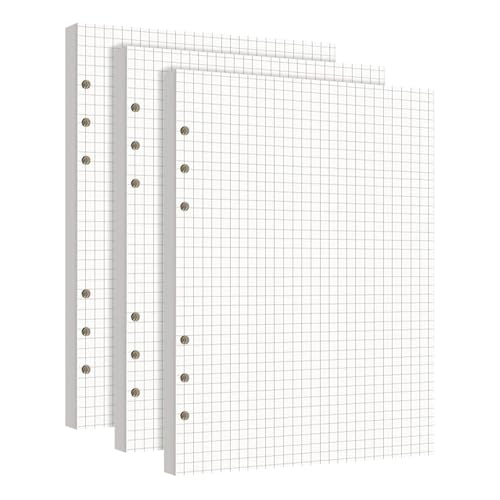 3 Packungen A5 Nachfüllpapier 6 Löcher Papier Kariert 14.5x 21cm Nachfüllbar Notizpapier 180 Blatt Ordnerfüllpapier für A5-Ringbuch für Notizbuch Tagbuch Skizze Malerei
