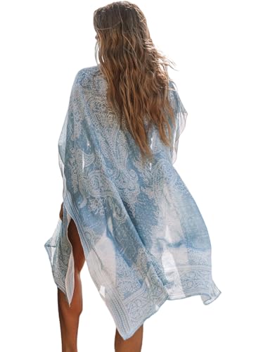 Image of Breezy Lane Women's Kimono Cardigan Summer Swimsuit Coverups Beach Cover Up with Floral Print for Vacation
