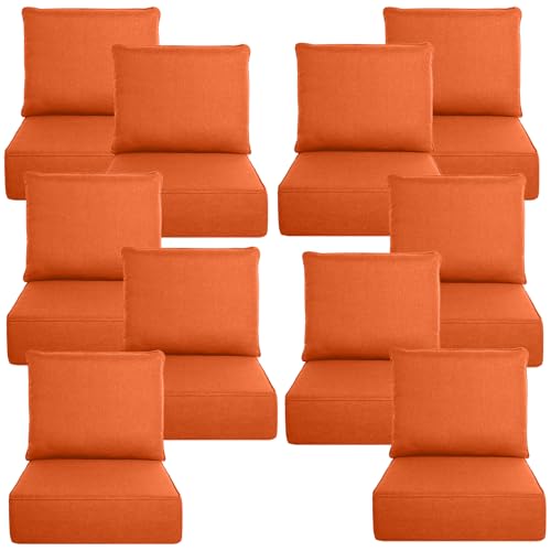 Image of Luxury 6 inch Thick Outdoor Cushion Set 10 - 24x24 Patio Furniture Cushions with 28D High-Density Foam, Water-Resistant & Fade-Resistant Fabric, Removable Covers for Patio Furniture Sofa Couch -Orange