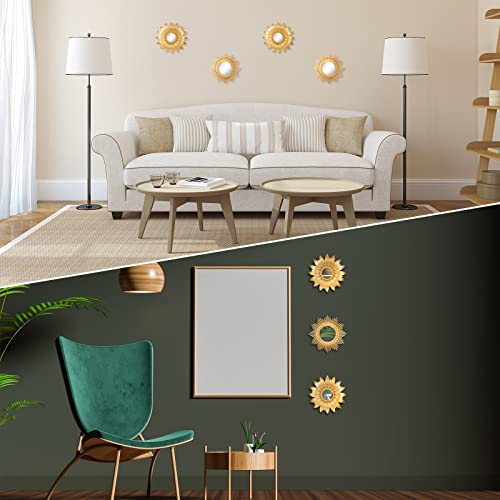 4 Pieces Big Sunburst Wall Mirror Gold Vintage Mirror Set For Home Decor Metal Hanging Round Decorative Mirrors Accessories Modern Present For Home Living Room Bedroom Entryway #TOP4