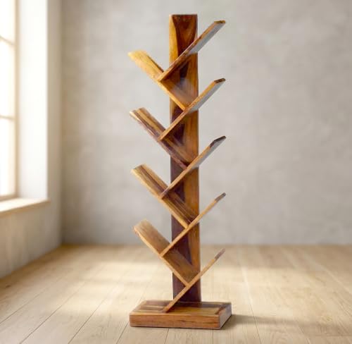 Image of Solid Sheesham Wood Book Shelf (Honey Finish, 29D x 42W x 140H)