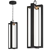 LamQee 20.2 Inch Aluminum LED Modern Outdoor Pendant Light 2700K 2400LM, Linear Outside Hanging Lights IP65 Waterproof, Black Exterior Chandelier Lighting Fixture for Front Porch Entry Patio Gazebo