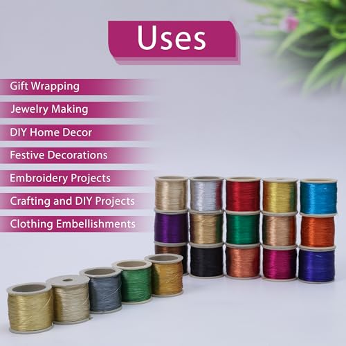 Image of EmbroideryMaterial Metallic Zari Thread Set - 20 Pieces Embroidery Threads All Colours | 0.1mm Thin, 85m Each | Zari Thread for Aari Work, Embroidery, Sewing & Jewellery Making