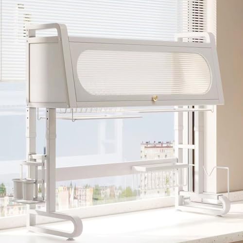 Escurridor de platos para fregadero con soporte para utensilios y cesta de almacenamiento, escurridor de platos multifuncional grande para una organización eficaz de la cocina